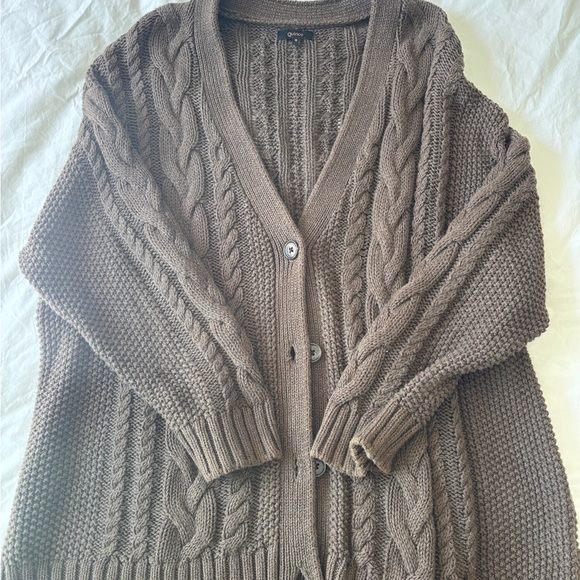 Quince Brown Cable Knit Cardigan Oversized Sweater - Picture 1 of 3